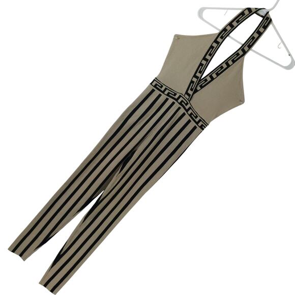 NWT! GOOD TIME USA! BLACK & TAN STRIPED, GREEK TRIM HALTER ONESIE, JUMPER! SZ S - Picture 1 of 12